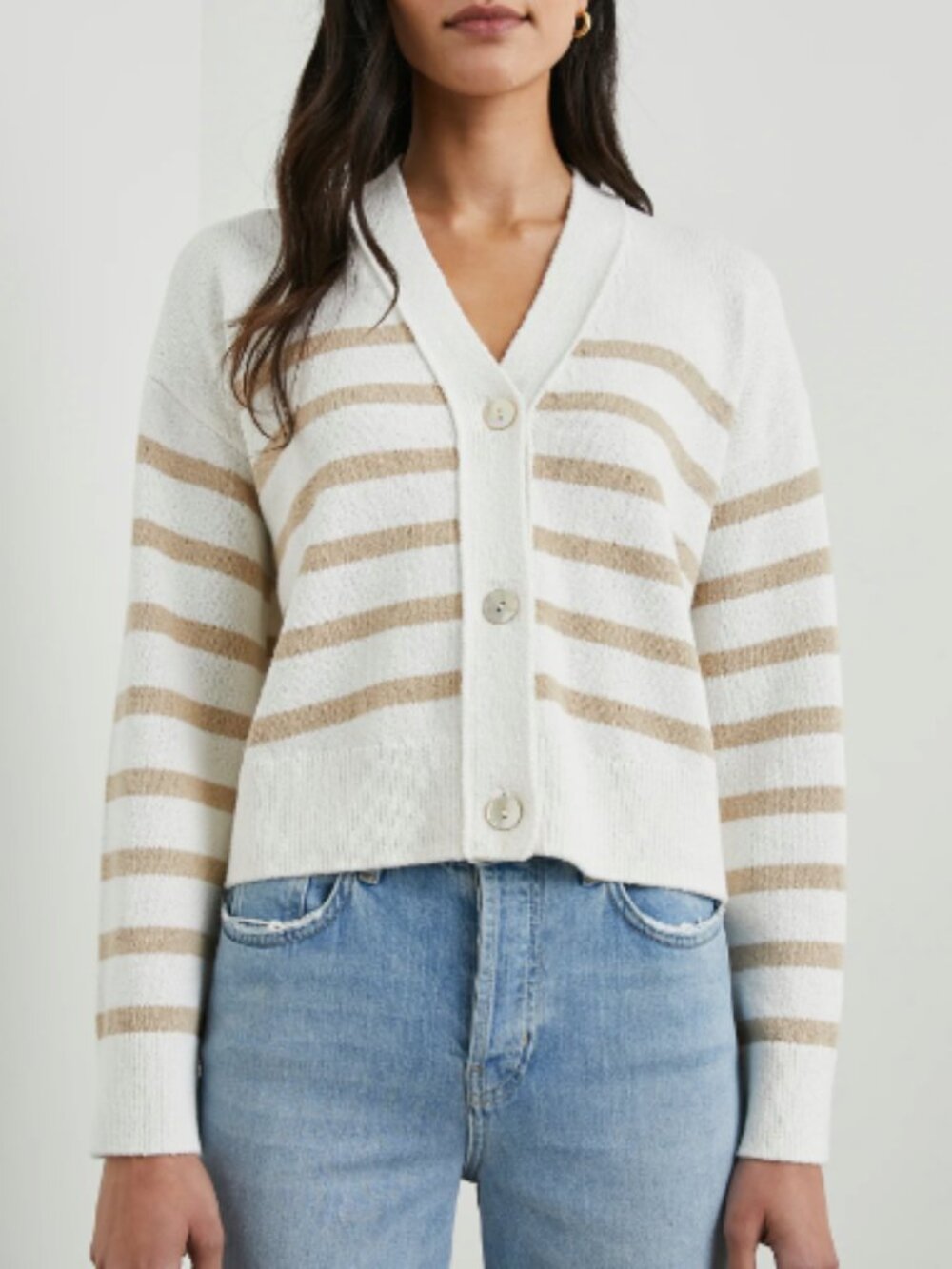 Rails Geneva Cotton Sand Stripe Button Front Cardigan Medium